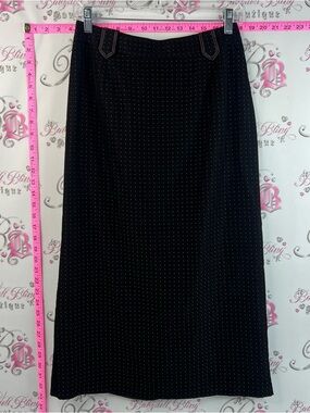 Vanity Fair skirt long polka dot pink Black Midi Skirt with White Pin Dots
